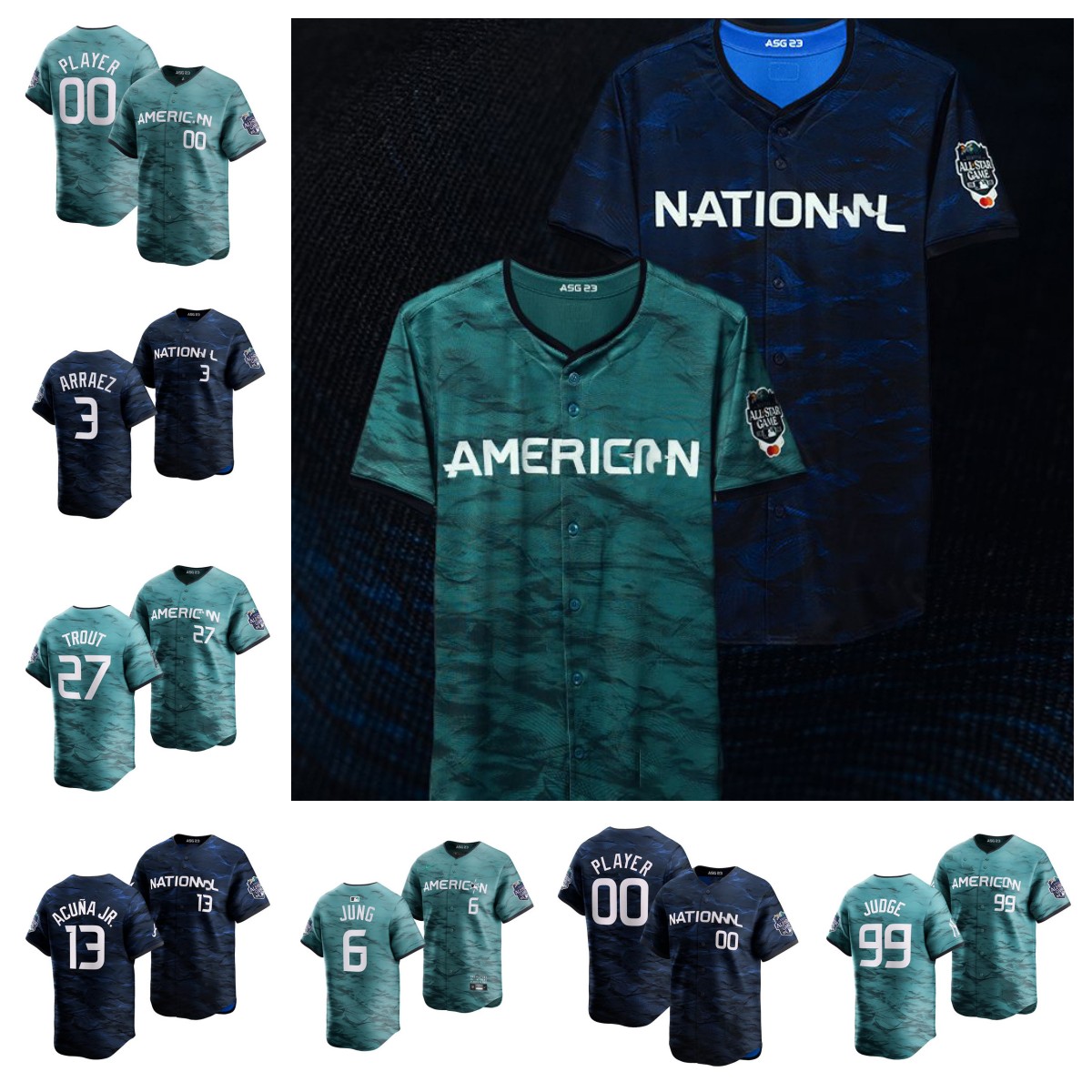 

2023 custom National League All-Star Game Player baseball Jersey #28 Nolan Arenado #2 Yandy Diaz #56 Randy Arozarena #2 Marcus Semien #5 Corey Seager #6 Josh Jung #28 Jonah Heim, Green