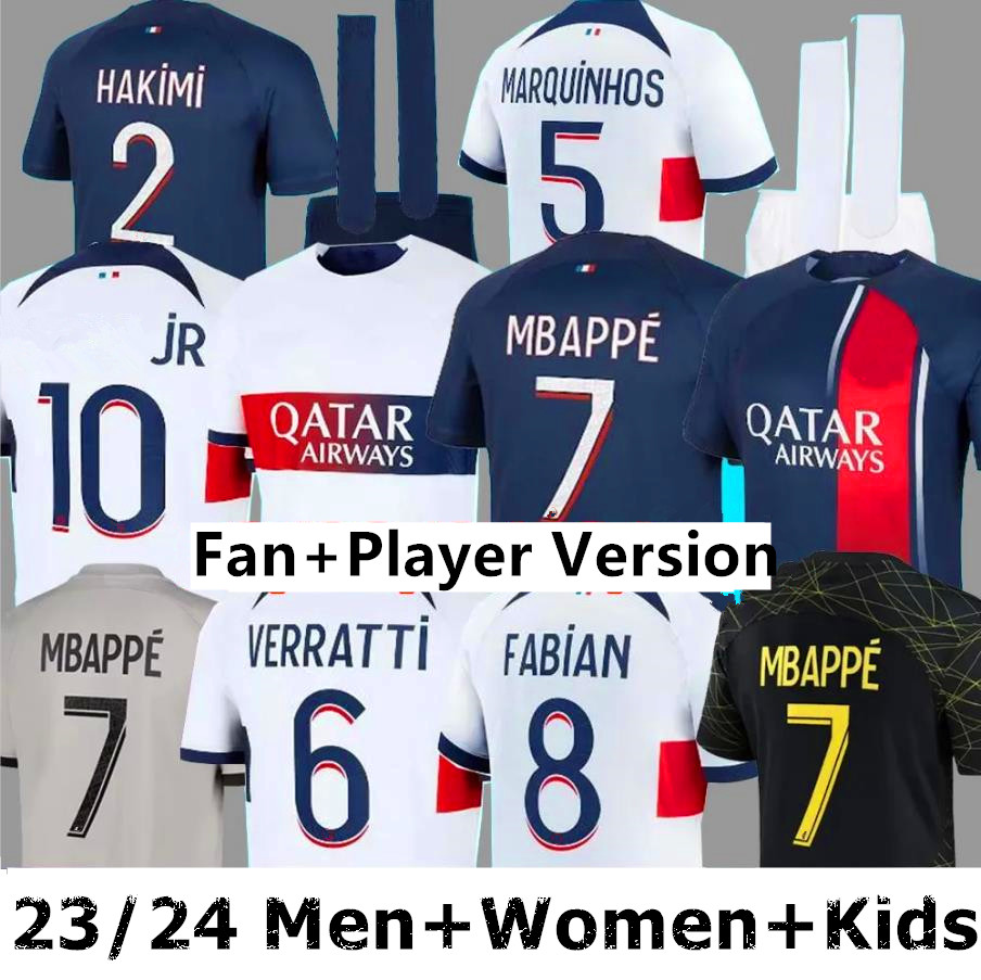 

2023 2024 paris MBAPPE #7 soccer jerseys HAKIMI home away FANS PLAYER 22 23 24 Stadium psGS Maillots de football shirt MARQUINHOS VERRATTI ICARDI uniform kids kit sets, 22/23 away kids