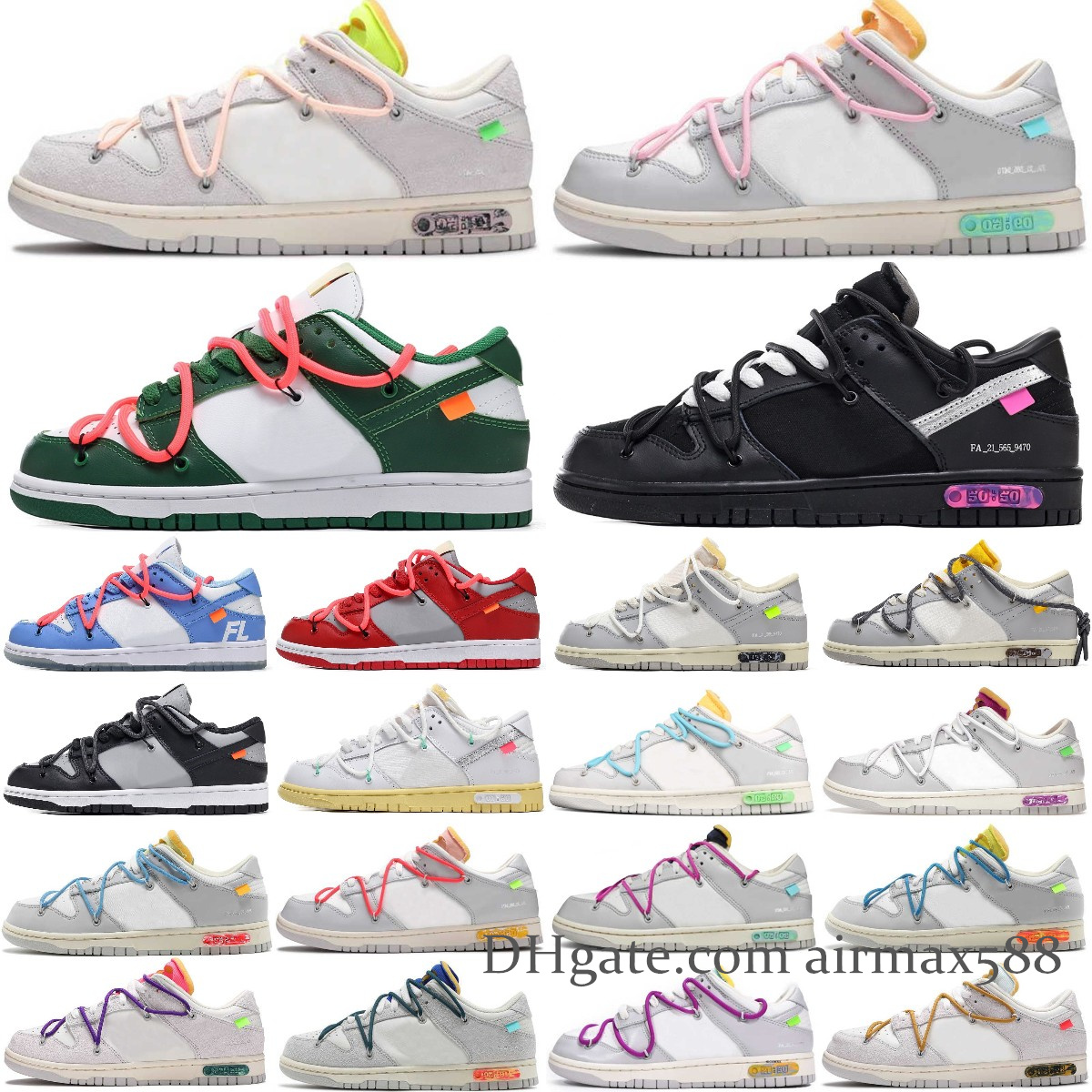 

SB Low Platform Shoes OW University Blue Fragment Skate NO.1-50 Collection Red Pine green the lot 09 50 off white Women Men Running Shoes, Box