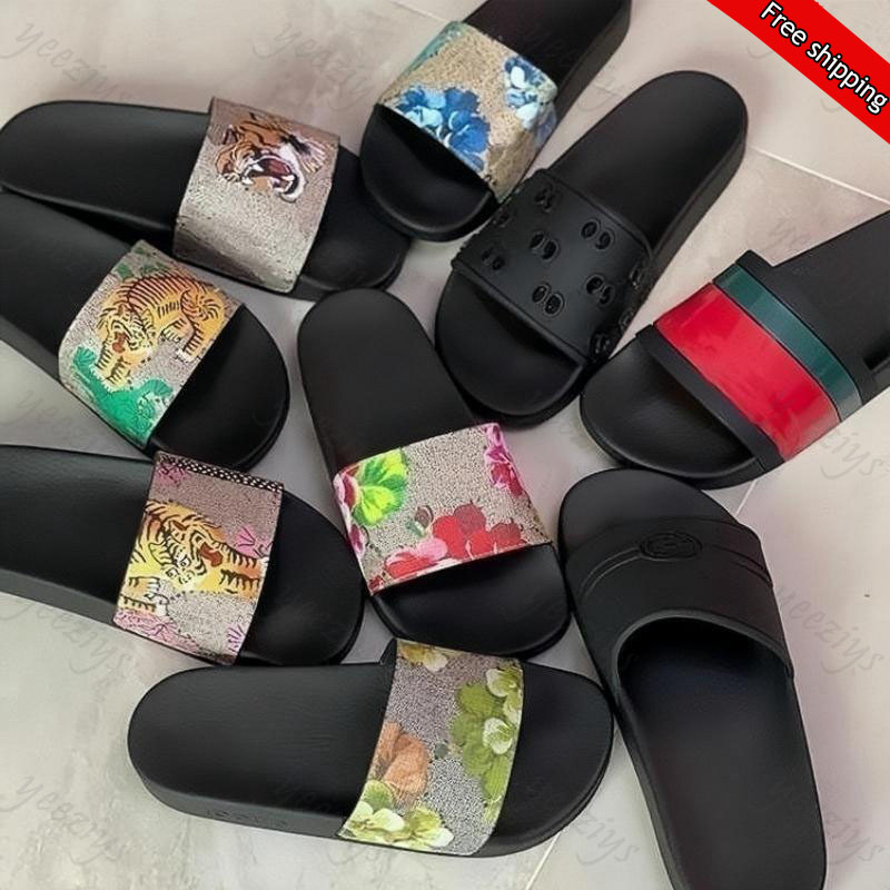 

Designer GG Slide Sandal Mens Woman Slider Slippers Blooms Flower Tiger Bee Luxury Canvas Flat Gear Bottom Summer Beach Rubber Sliders guccies guccis Slides Sandals, # 28 with logo