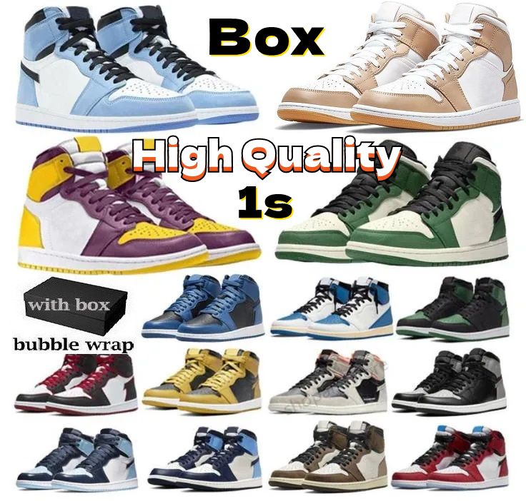 

New High Jordens Quality Basketball Shoes Jumpman 1 Mid Obsidian UNC Hyper Royal Silver Toe Bordeaux University Blue Trainers Lucky Patent Pink Green Men Women, 32