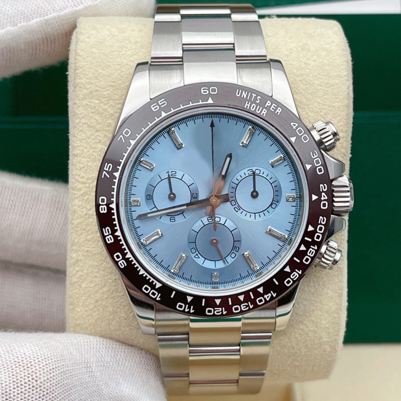 

With diamond blue dial mens watch designer Watch Steel All Subdials 40mm Automatic Mechanical Movement Sapphire Glass Ceramic Bezel Silver Dhgate Luxury Watches, Waterproof