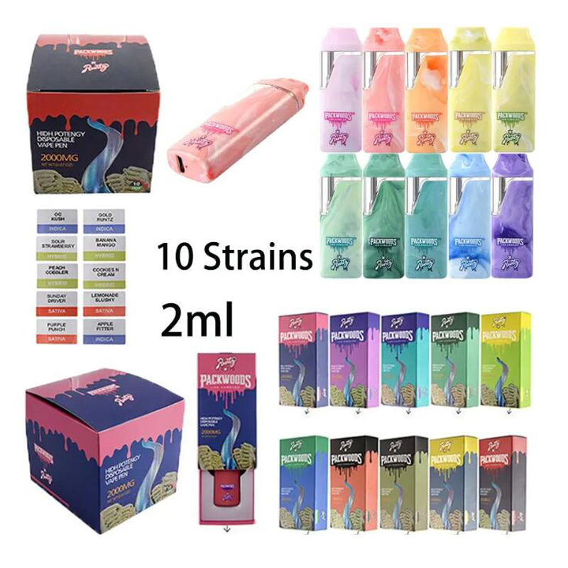 

10pcs 2 Gram Packwoods X Runtz Disposable Device Vape Pen 2.0ml Empty Oil Pod E Cigarettes Rechargeable 380mAh Battery for Thick Oil with Packaging Box