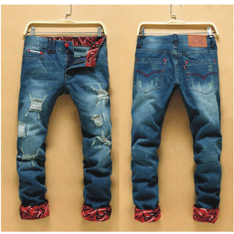 

Mens Casual Straight Jeans Retro Slim Skinny Jeans Fashion Designer Ripped Men Hip Hop Light Blue Denim Pants Asian size 27-38