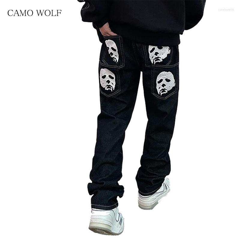 

Men's Jeans Print Spoof Portrait High Street Low Waist Funny Unisex Man Pants Loose Trousers Hip Hop Korean Streetwear, Black