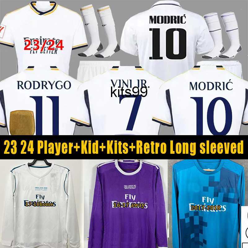 

23 24 VINI JR Soccer Jerseys Real Madrids Retro Jersey RoNAldo Long sleeved football shir BENZEMA RODRGO BELLINGHAM fan Player Version men kid KITS, 16-17 away