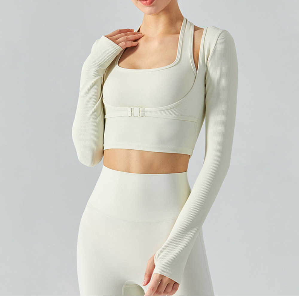 

Yoga long-sleeved sports top women' fitness clothing with chest pad, Ivory