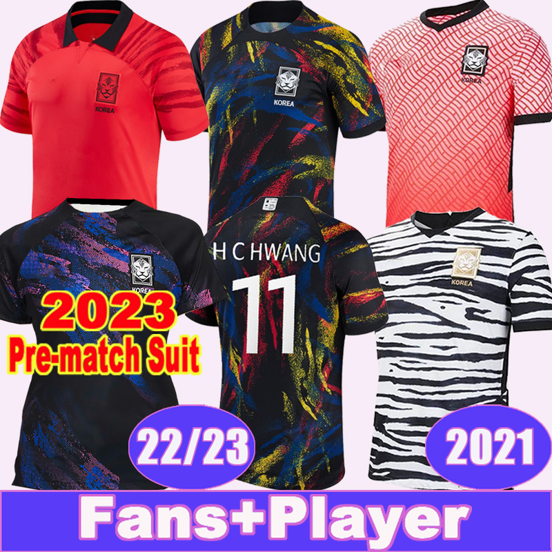 

2023 Korea Mens Soccer Jerseys National Team Pre-match suit 22 23 U J HWANG I B HWANG C H KWON H M SON Home Red Away White Goalkeeper Training Wear Football Shirt Uniforms, Qm10247 22 23 away no patch