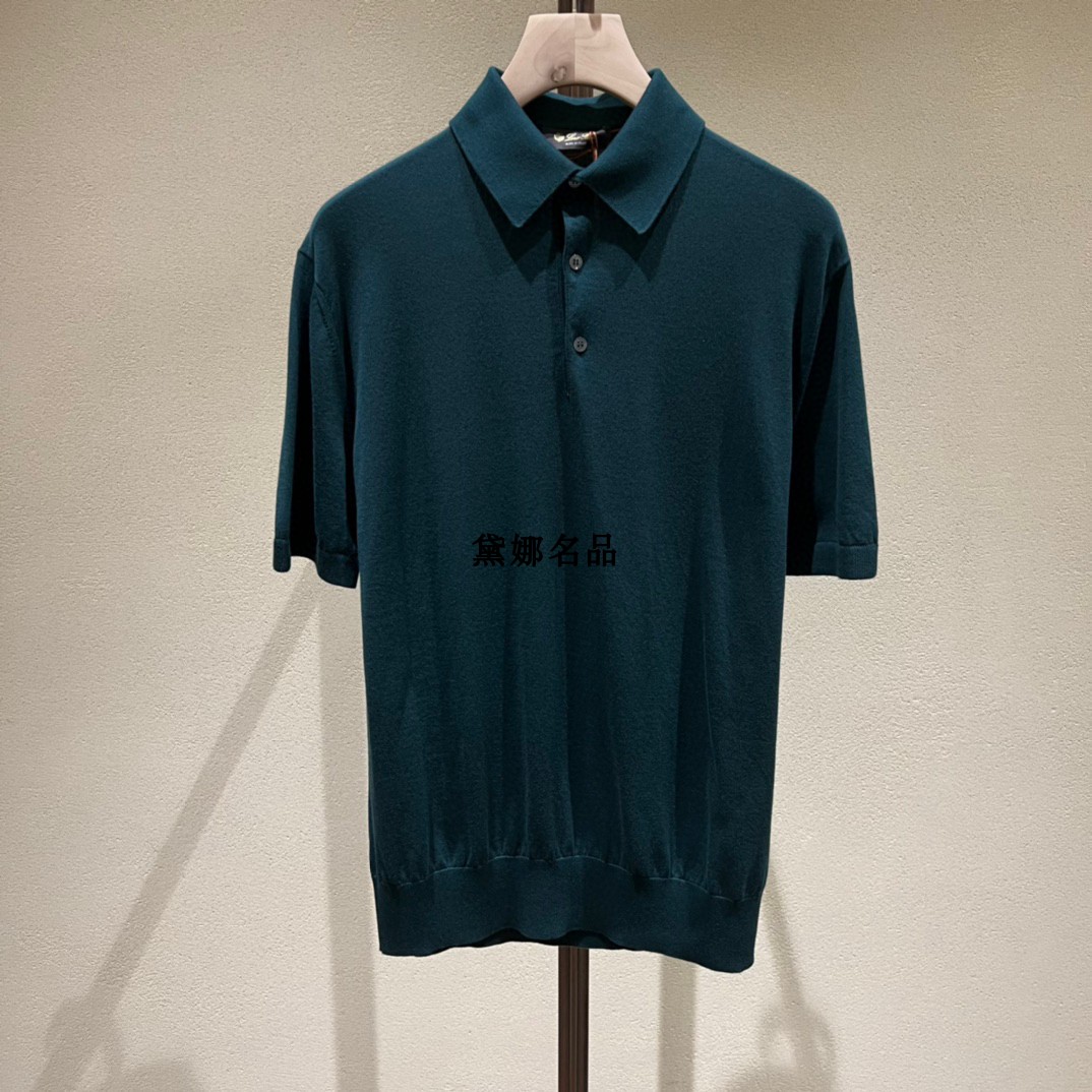 

Mens Polos Spring and Summer loro piana Cotton Knitted Short Sleeve Lapels Business Casual Polos Shirts Dark Blue Dark Green