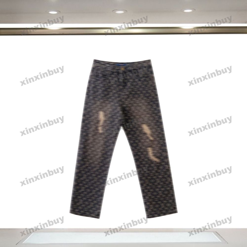 

xinxinbuy Men women designer pant Paris destroyed jacquard Letter embroidery Washed Jeans denim Casual pants black S-2XL, Multi