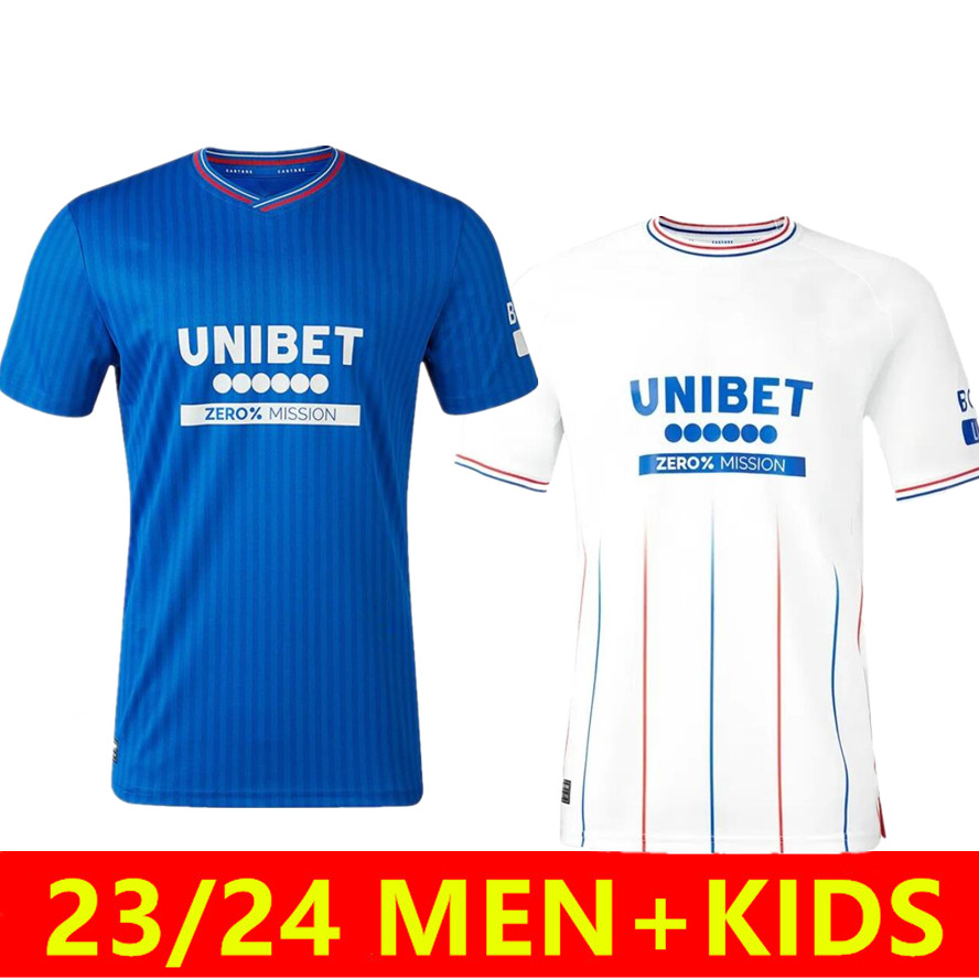 

23 24 RangersES Soccer Jerseys HOME 2023 2024 away Glasgow COLAK ROOFE LUNDSTRAM HAGI BARKER MORELOS TAVERNIER KENT TILLMAN FC FASHION JR Football Shirt men kids kit, 23/24 kids away