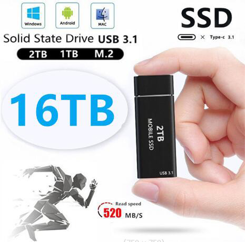 

High-Speed TYPE-C SSD USB3.1 4TB 8TB 16TB Interface Portable External Solid State Hard Drive 2TB 1TB 500GB USB 3.1 Mini Mobile Hard Disk For Laptop Mac PC