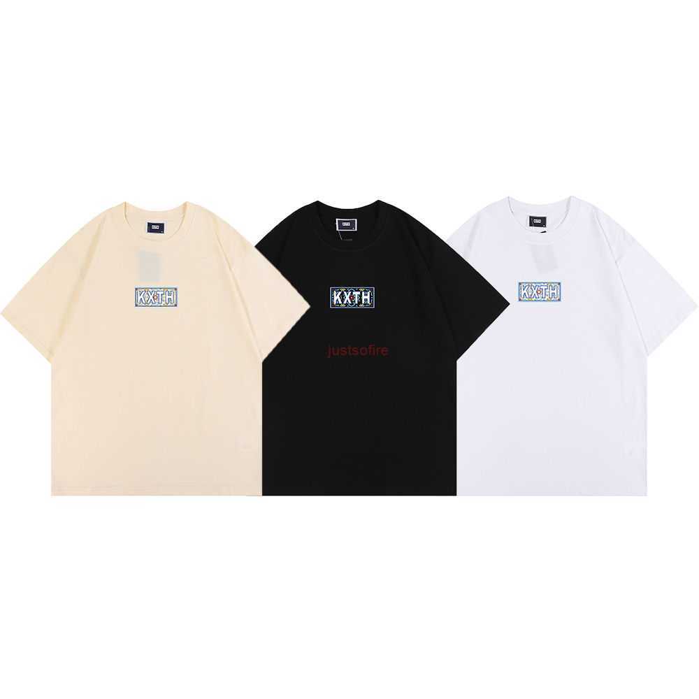 

Designer Fashion Clothing Tees Tshirts Niche Fashion Kith Moroccan Tile Box Tee Moroccan Blue Cashew Flower Totem Short Sleeve Tshirt cotton Streetwear Sportswear, White 8028