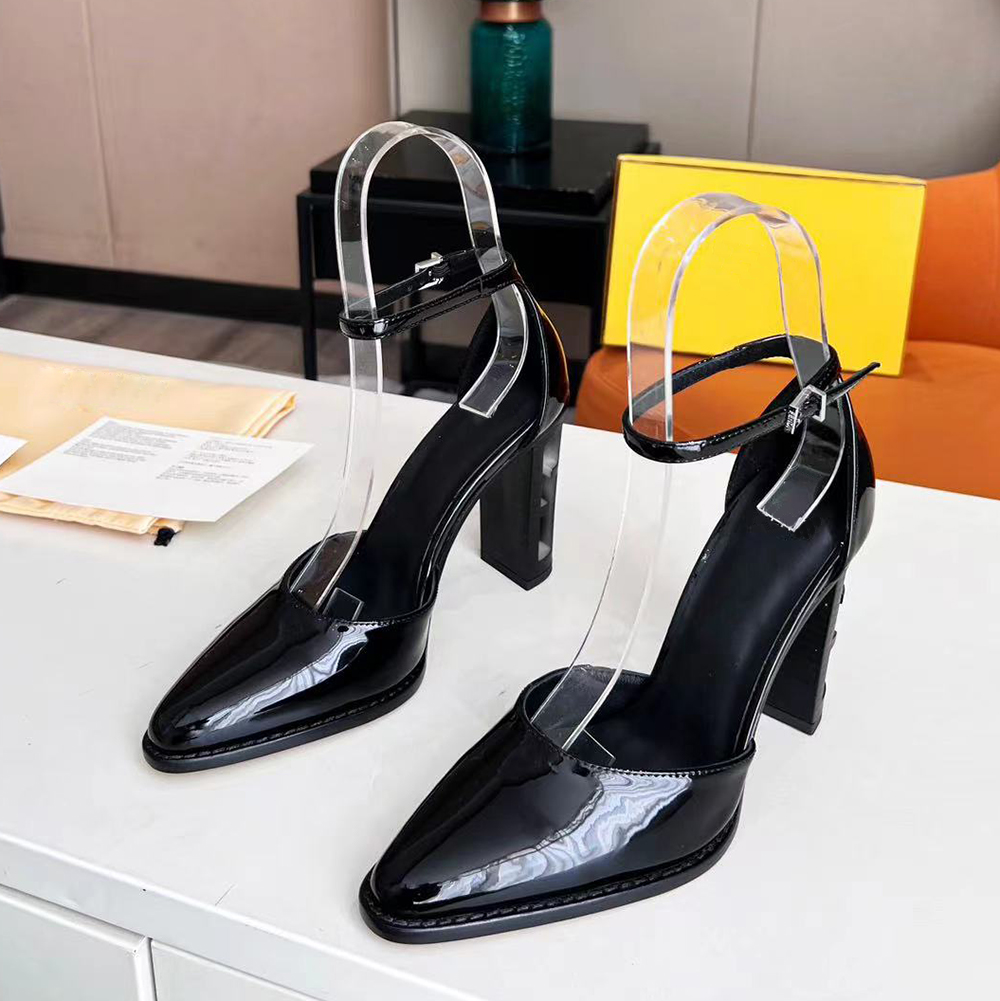 

Women's thick High-heeled Dress Shoes Gladiator sandals Fashionable patent leather Pumps Party evening shoes Luxury designer high heels Factory footwear With box, Black