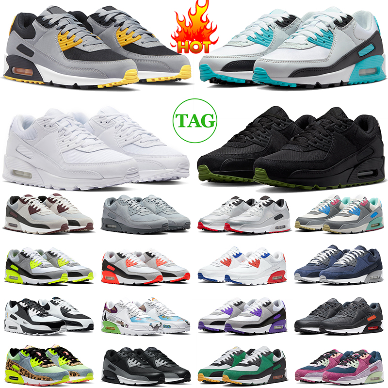 

90 90s running shoes triple white black Volt Cool Grey Obsidian Supernova Grape Volt women mens trainers outdoor sport sneakers size 36-45, Leather triple black