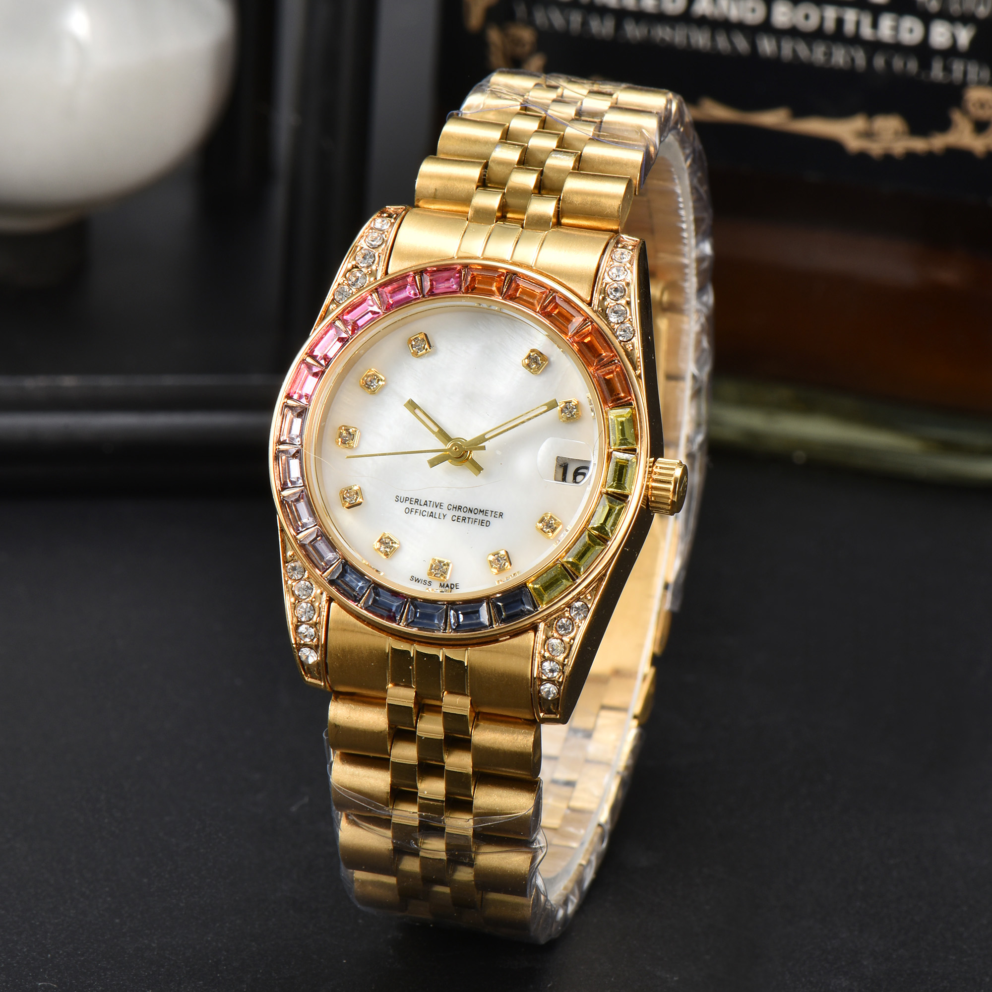 

Women's Fashion Sports Quartz Watch Designer Watch AAA 33mm Ring Inlaid with Jewels Fashion Classic Style Stainless Steel Waterproof Glow Watch, Green
