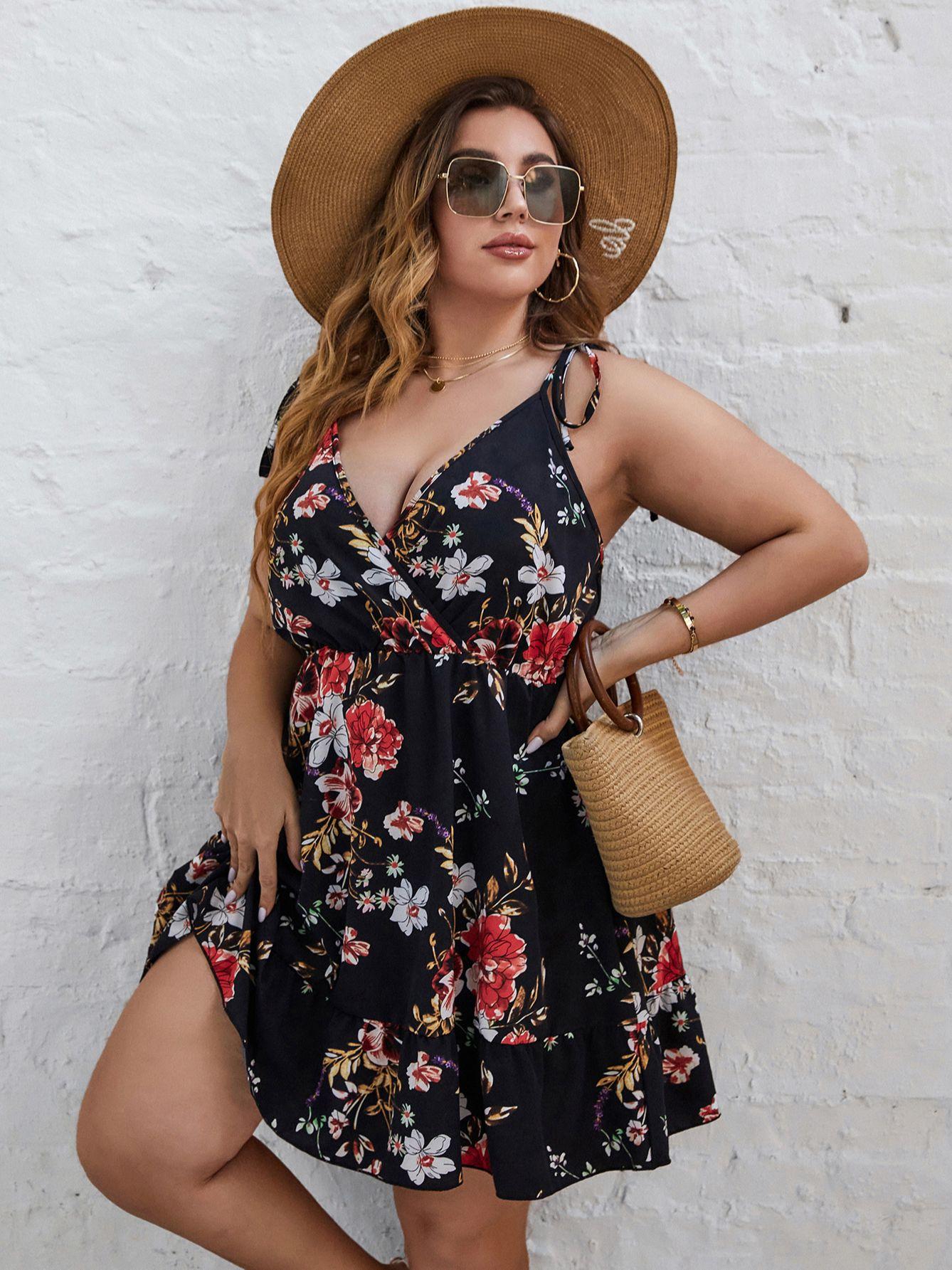 

Dresses Plus Size Elegant Women Summer Midi Dress 4xl 2022 Curvy Large Size Black Floral Print Sleeveless V Neck A Line Casual Dresses, Gray