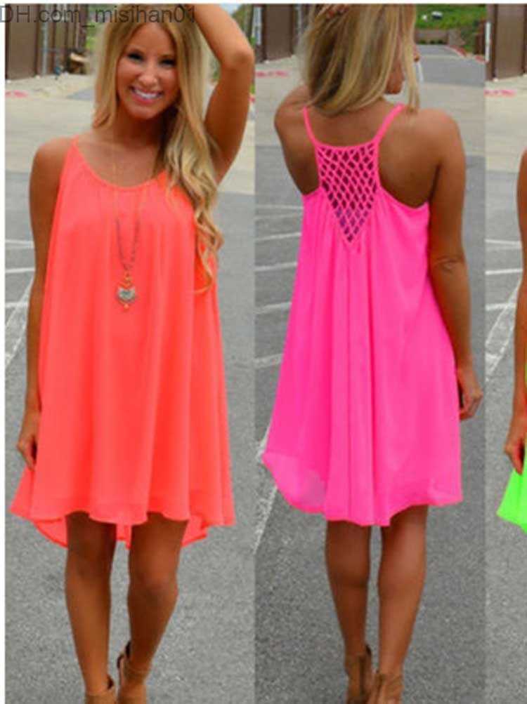 Casual Dresses Women's Loose Slip Dress Summer Female Hollow Out Backless Patchwork Beach Wear Vestidos De Festa WDC8258 Z230705