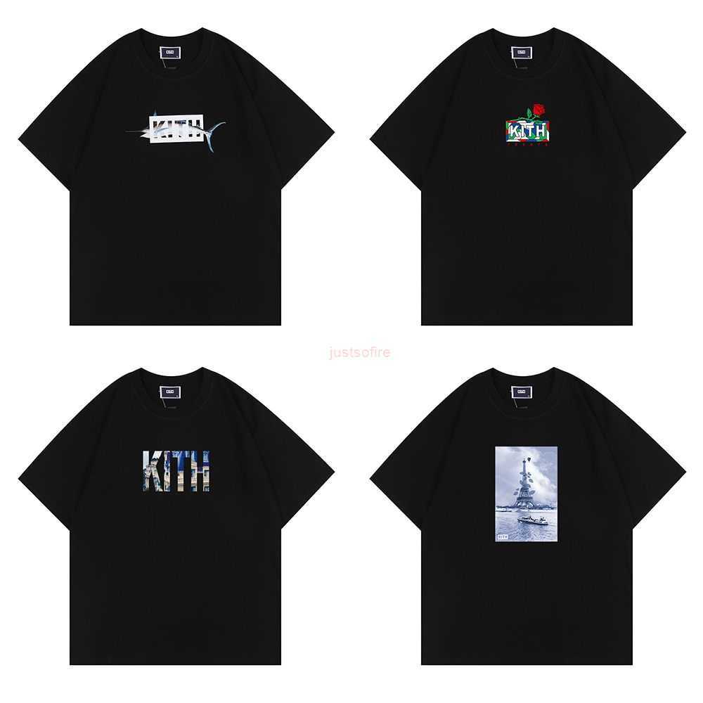 

Designer Fashion Clothing Tees Tshirts Street Niche Brand Kith Classic Box Illustration Print Mens and Womens Loose Couple Tshirt Pure Cotton Round Neck Short Sleev, White 8001