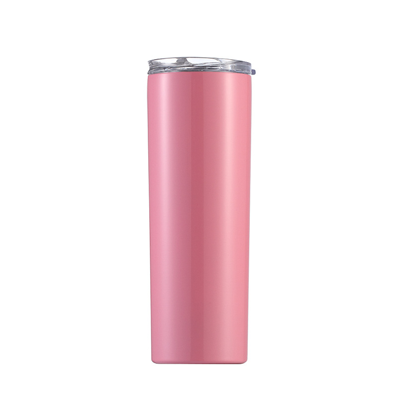 

20oz Stretched double-layer stainless steel thermos cup gradient color straw Straight cup Skinny Tumbler, White