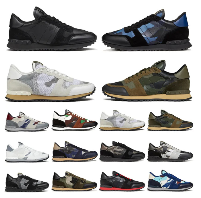 

Valentinoity Rockrunner Camo Shoes Platform Sneakers Top Leather valentinoitys rubber sole military green triple black white grey women mens trainers sports, 12