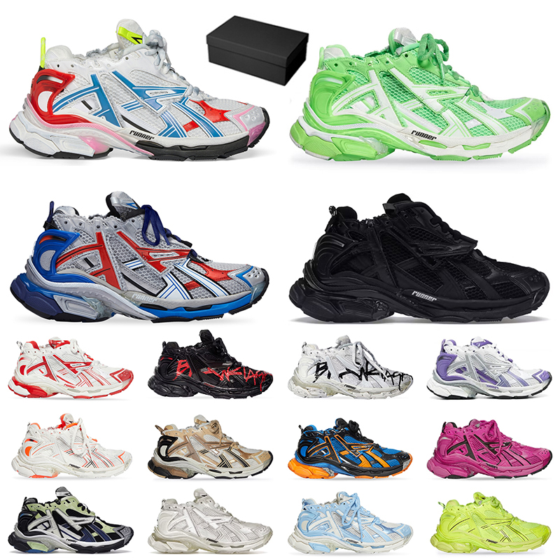 

2023 With Box Designer Track Runners Sneakers 7.0 Casual Shoes Platform Brand Graffiti White Black Deconstruction Balencaigas Women Men Tracks Trainers Runner 7, D24