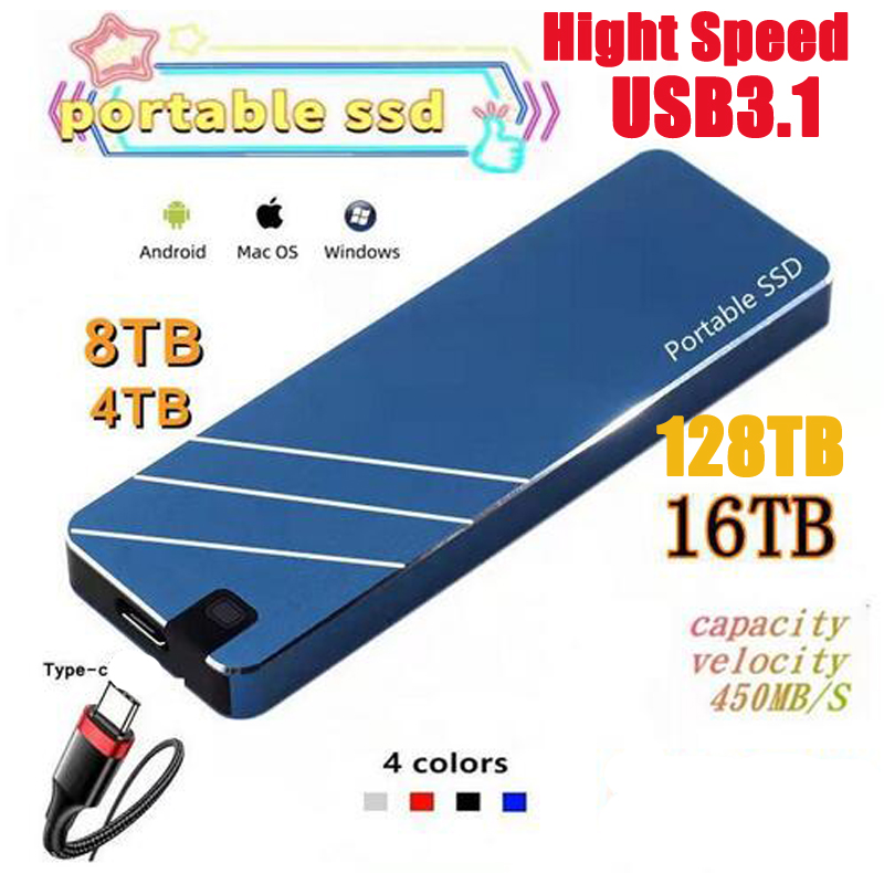 

High-Speed TYPE-C SSD USB3.1 128TB 4TB 8TB 16TB Interface Portable External Solid State Hard Drive 2TB 1TB 500GB USB 3.1 Mini Mobile Portable Hard Disk For Laptop Mac PC