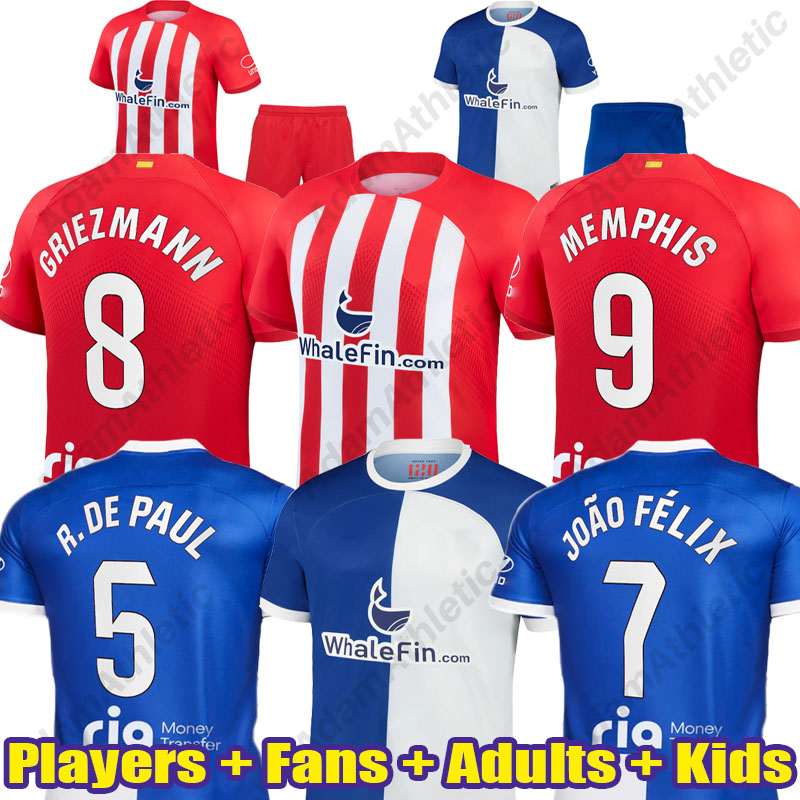 

Athletic MadridS soccer jersey 23/24 GRIEZMANN MEMPHIS R.DE PAUL football shirts player version kids kit JOAO FELIX CORREA MORATA KOKE WITSEL SAUL M.LLORENTE jerseys, 23-24 home+ucl