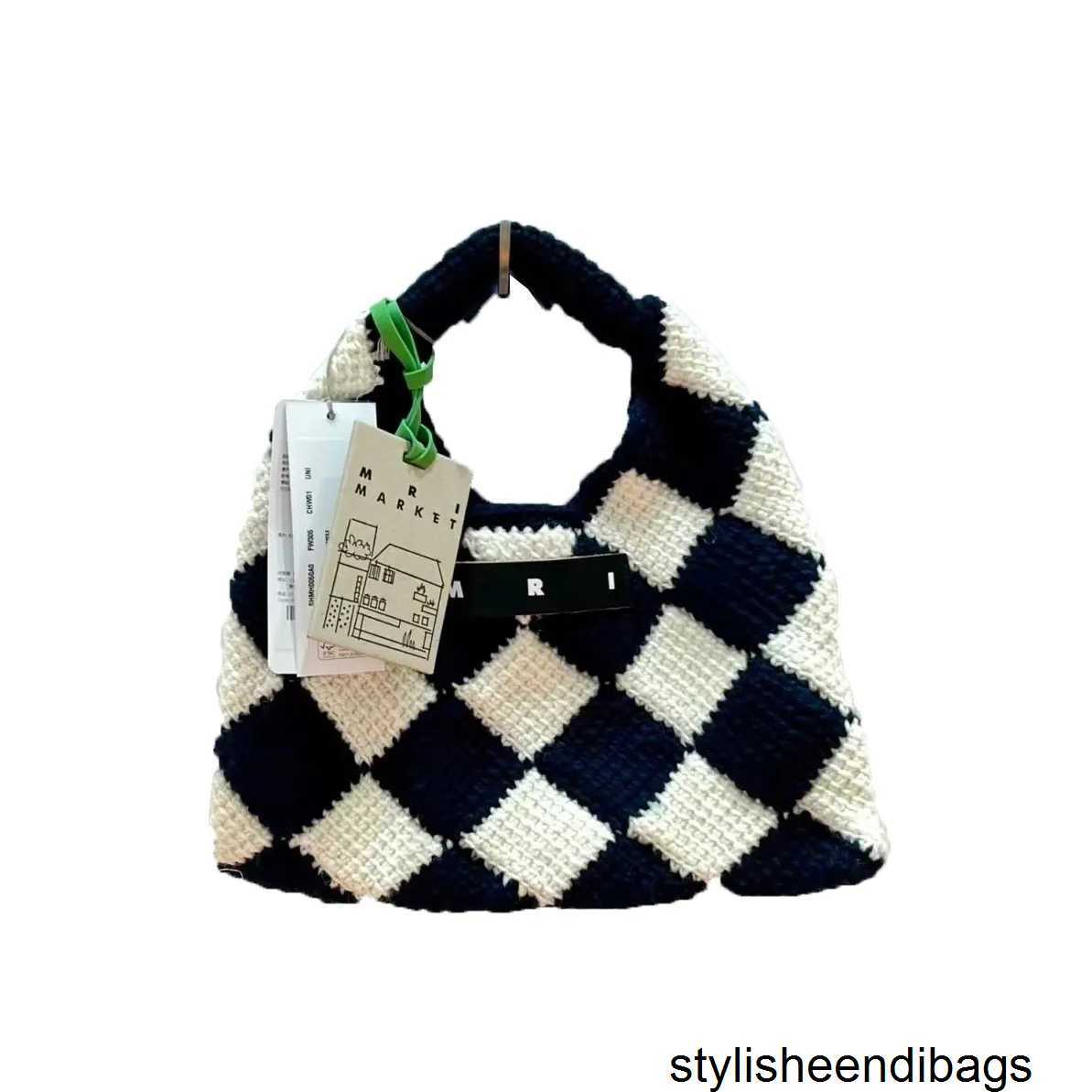 

Desigenr Bag women's Fashion Hand-woven checkerboard knit wool handbag casual mini handbag stylisheendibags