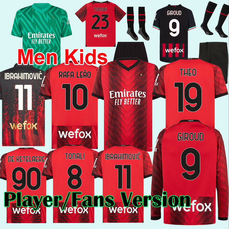 

2023 2024 GIROUD soccer jerseys IBRAHIMOVIC Ac Milans KOCHE Kit KESSIE Player Version shirt  23 24 TONALI long sleeve LOFTUS-CHEEK THEO RAFA LEAO Men Kids Women Kits, 22 23 home league