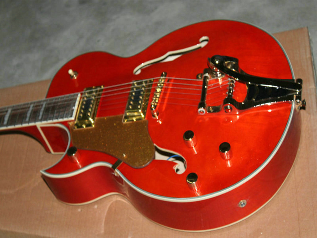 

HoT latest left hand orange eagle jazz guitar free shipping