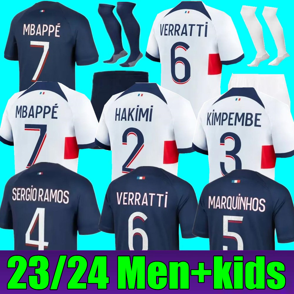 

New 2023 2024 soccer jerseys maillot de foot MBAPPE HAKIMI MESSIS VERRATTI Paris football shirt 23 24 SERGIO RAMOS FABIAN psgs enfants Men Women kids kit Donnarumma, 23/24 adult home+champion patch