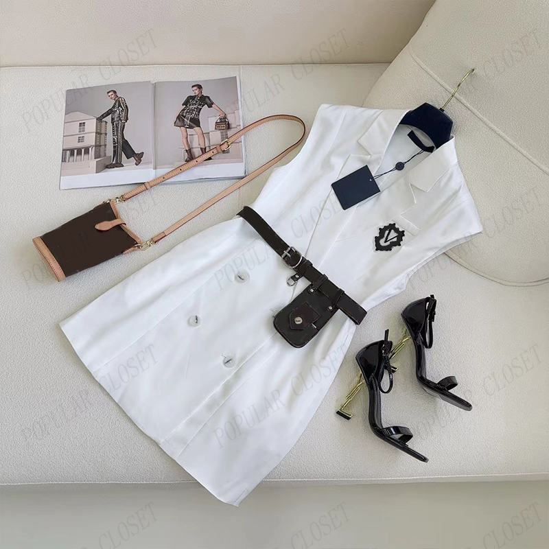 

Womens Vests Coat Sleeveless Dresses Embroidered Badge Letter Jacket Slim Adjustable Waist Belt Spring Autumn Outerwear SML, Black