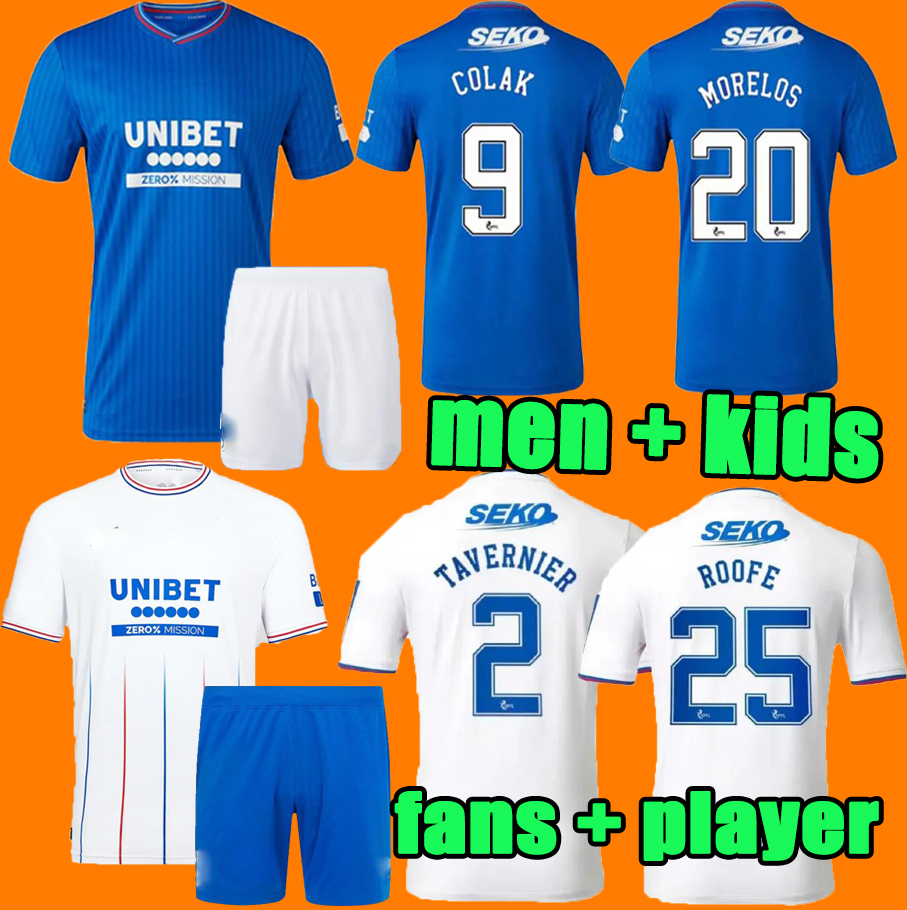 

3XL 4XL 23 24 Glasgow Rangers Soccer Jerseys 2023 2024 Home AWAY Sakala KENT TAVERNIER MORELOS COLAK Hogan Football Shirt men Kids fans player version