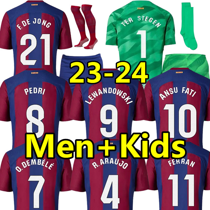 

23 24 LEWANDOWSKI Gundogan PEDRI soccer jerseys barcelonas TER STEGEN GAVI ANSU FATI F. DE JONG ARAUJO DEMBELE RAPHINHA 2023 2024 barca football shirt men kids kits, 23-24 home kids