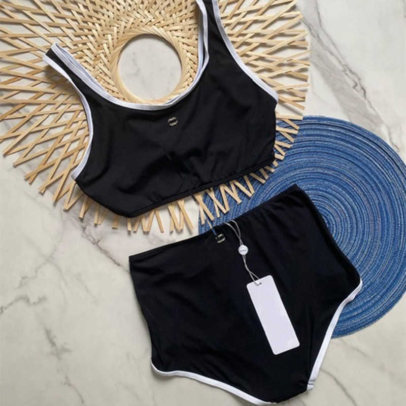 Designer summer hot fashion sexy sun beach women's swimwear high-end brand CC high waist strap bikini two-piece with Alphabet Crystal Fen th-image-882702896