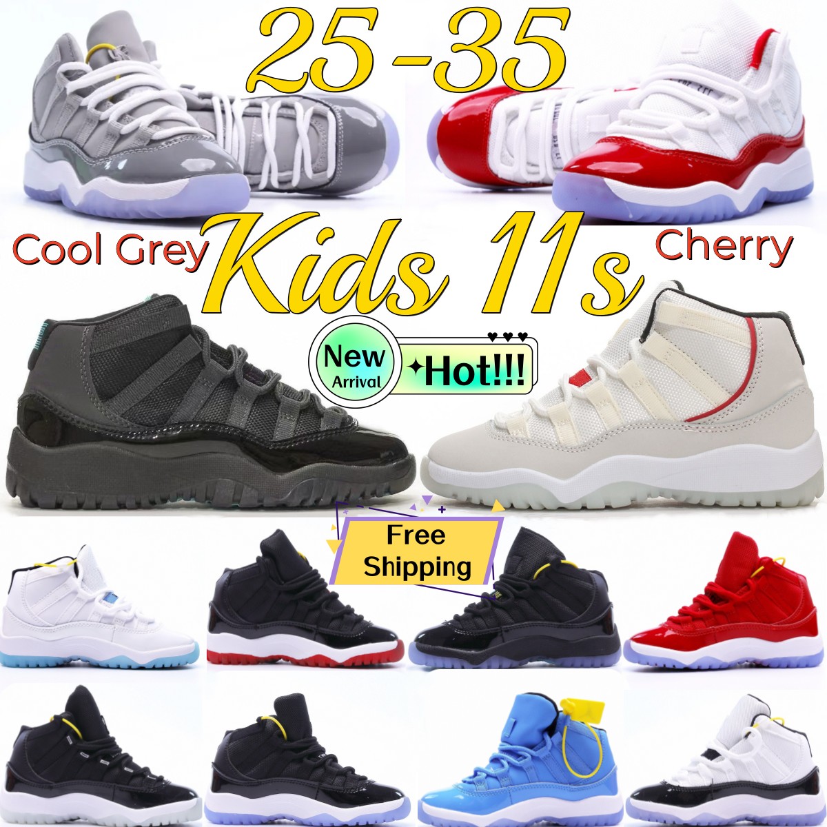 

Designer Kids Sneakers Cherry 11 Boys 11s Basketball Shoes Children Youth Toddlers Cool Grey Trainers Girls Playoffs Bred Win Like 96 Legend Blue Gamma Platinum Tint