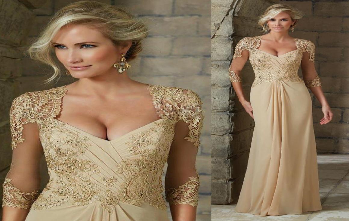 Mousseline De Soie Dentelle Sirène Mère De Robes De Mariée Demi-Coquille Appliques Perles Robes De Soirée 2020 Plus La Taille De Mariage Mère De