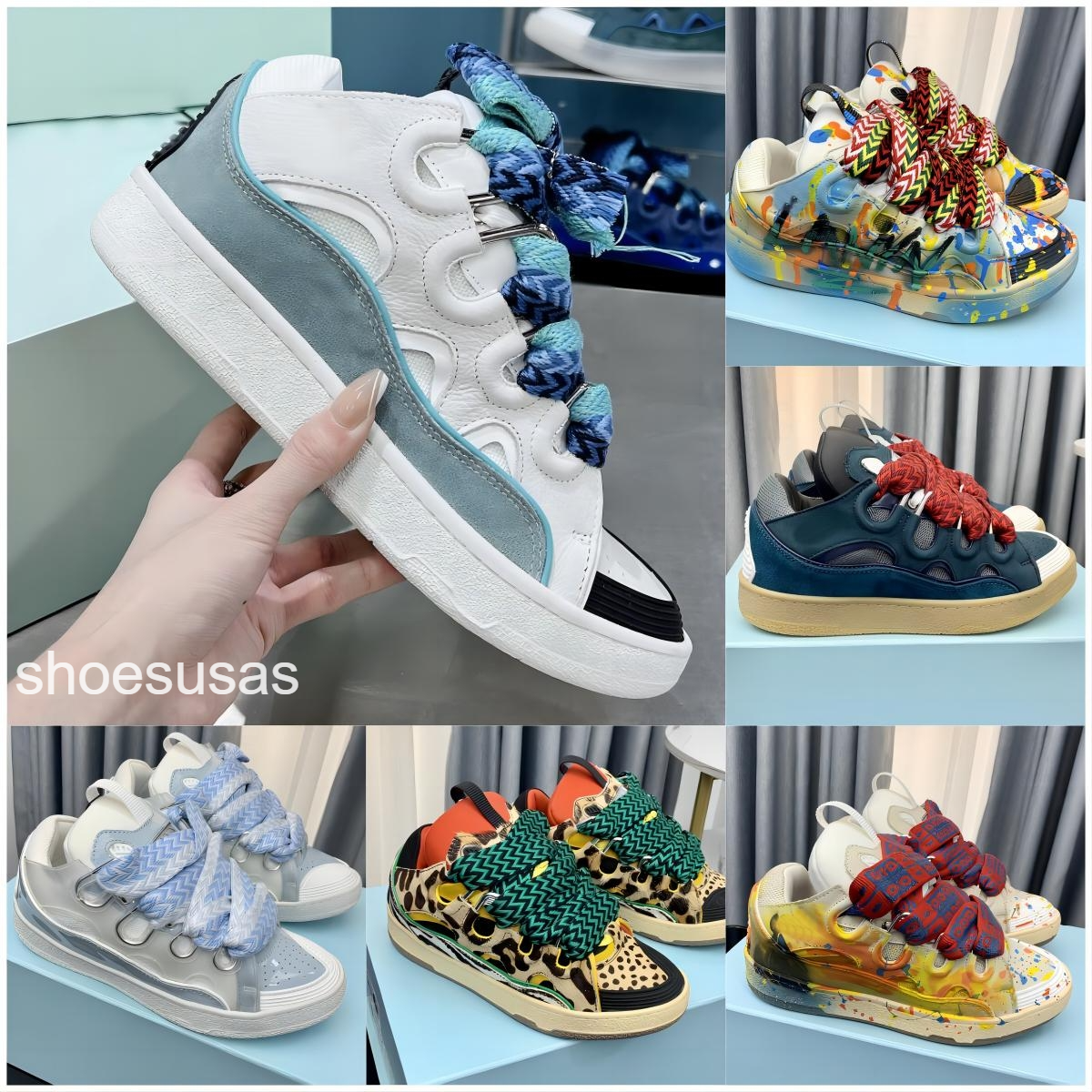 

Curb Leather Sneaker Designer Men Women Graffiti Casual Shoes Retro Fashion Top-Quality Calfskin Rhinestone Shoe, Colour 43
