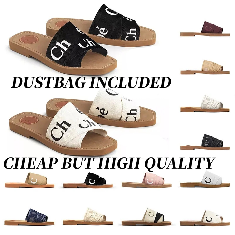 

Designer Woody Slippers Sandals Slides Sliders Women Mules Flat Slide Tan Beige White Black Pink Lace Lettering Fabric Canvas Woman Slipper Slider Sandal Scuffs