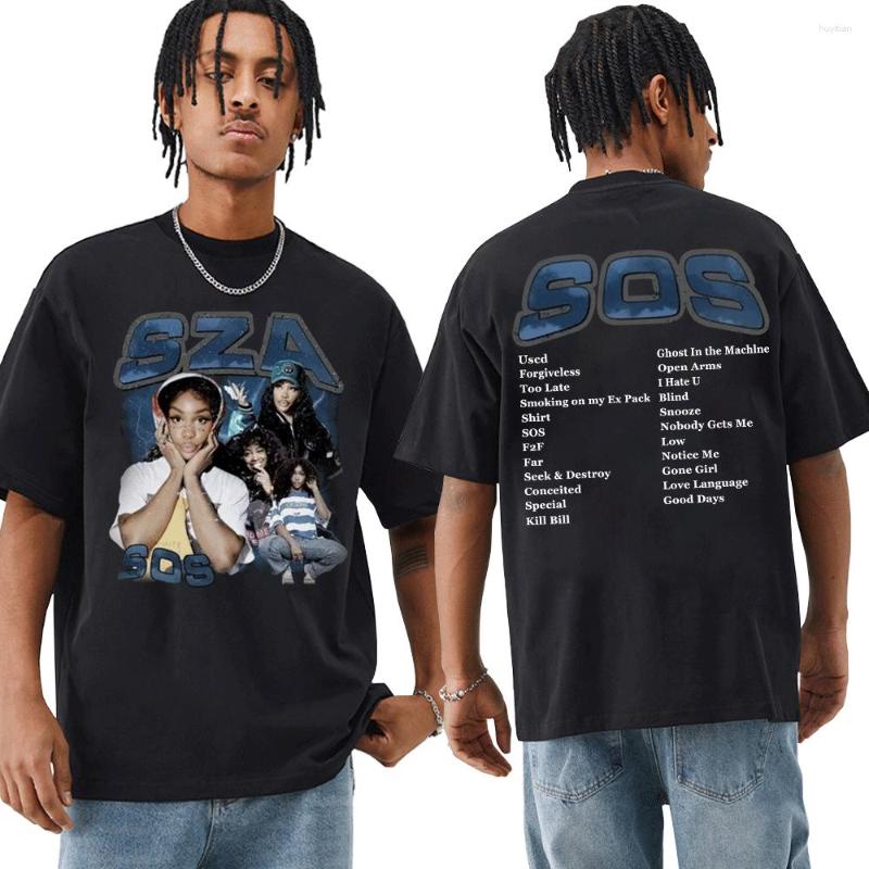 

Men's T Shirts SZA Music SOS Double-sided T-shirt Men Women 90s Vintage Oversize T-shirts Summer Cotton Shirt Streetwear Tees, Black