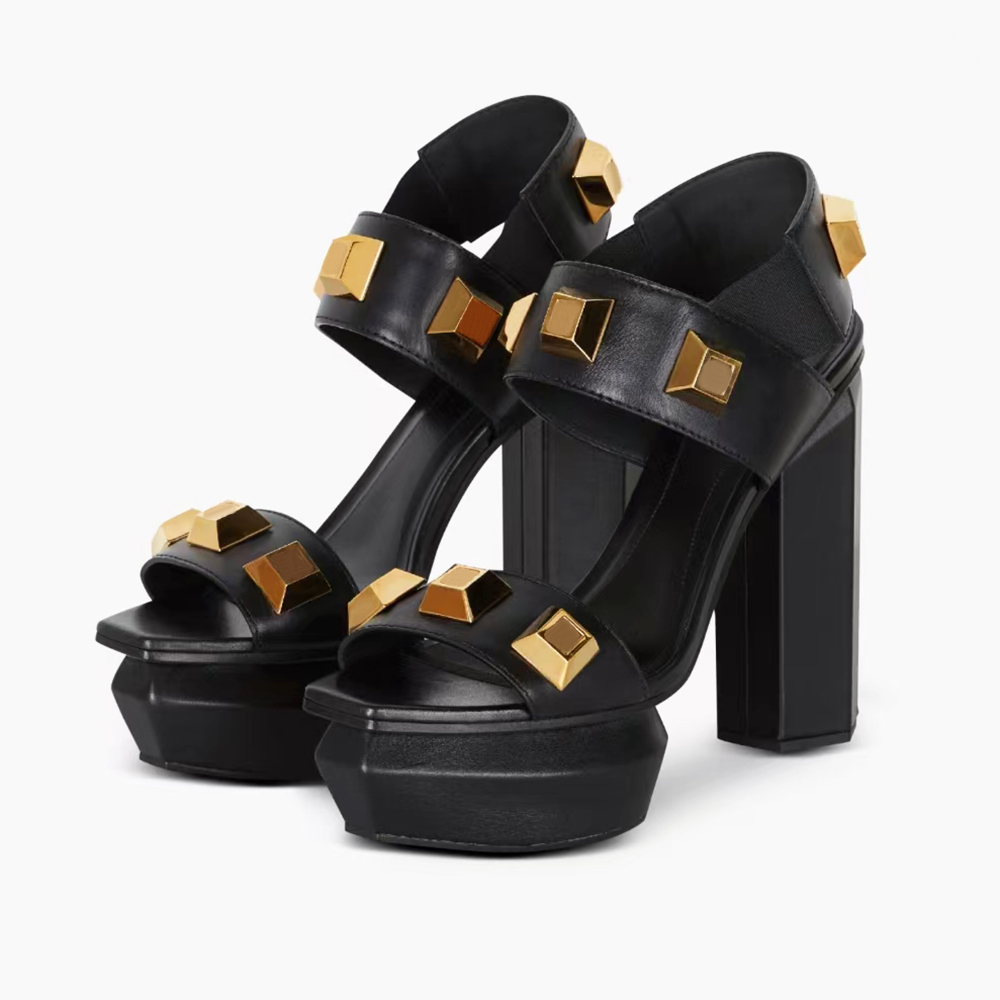 

Ava leather platform sandals woman Chunky Heel Mules Square Toes sexy Fashion chunky block dress shoes 10cm Luxury Designers high Heeled women sandal With box, Black