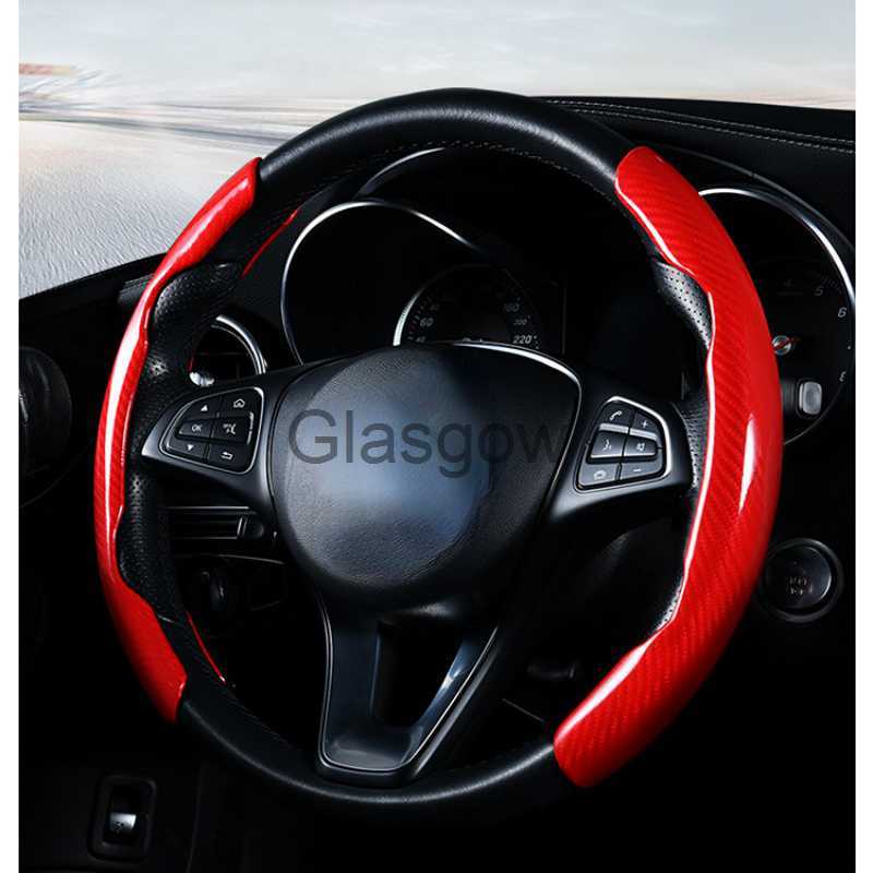 Couvre-volant 38 cm 1 paire fourrure aspect fibre de carbone universel hiver voiture volant rehausseur couverture antidérapant Auto décoration in