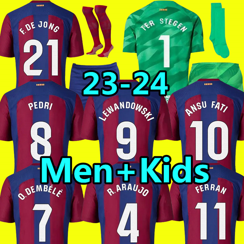 

23  Barcelonas LEWANDOWSKI soccer jerseys TER STEGEN PEDRI GAVI Gundogan Araujo FERRAN ANSU FATI F. DE JONG DEMBELE jersey 2023 2024 camiseta de futbol men kids kits, 23-24 gk