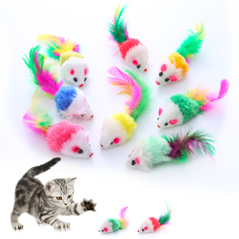 

Cat Toys Plush Mouse Simulation Mouses For Cats Dogs Funny FeatherCat Toy Plush Sound