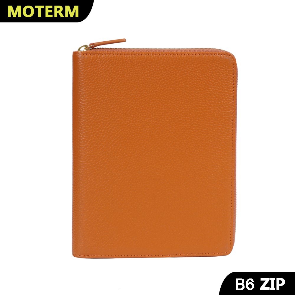 

Notepads Moterm Genuine Pebbled Grain Leather B6 Zip Cover with Top Pocket Cowhide Planner Zipper Notebook Organizer Agenda Journal Diary 230704