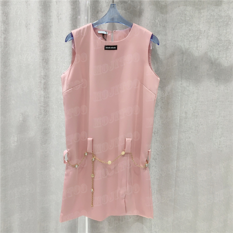 

Luxury Designer Women Vest Dresses With Waist Chain Fashion Girl Lady Party Wedding Skirts Design Split Sleeveless Dress, Pink