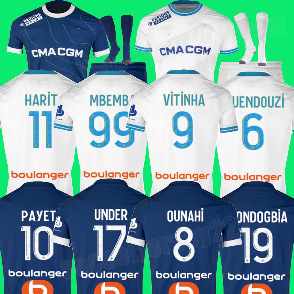 

S-4XL 23 24 soccer jerseys 2023 2024 MarseilleS maillot foot CUISANCE GUENDOUZI PAYET CLAUSS football shirts men kids VERETOUT Under NUNO HARIT KONDOGBIA MBEMBA, 23/24 home kids