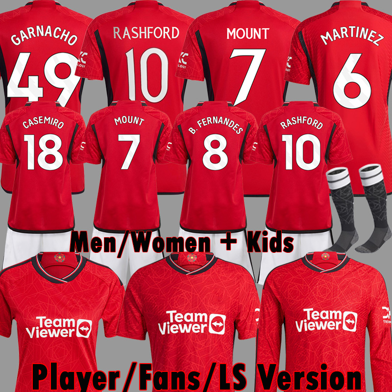 

4XL 23 24 RASHFORD CASEMIRO MOUNT MAN UTD soccer jerseyS GARNACHO MARTINEZ 2023 2024 B. FERNANDES MancHEstErS MANS UTDS football shirt kit set Uniforms United Man, Home