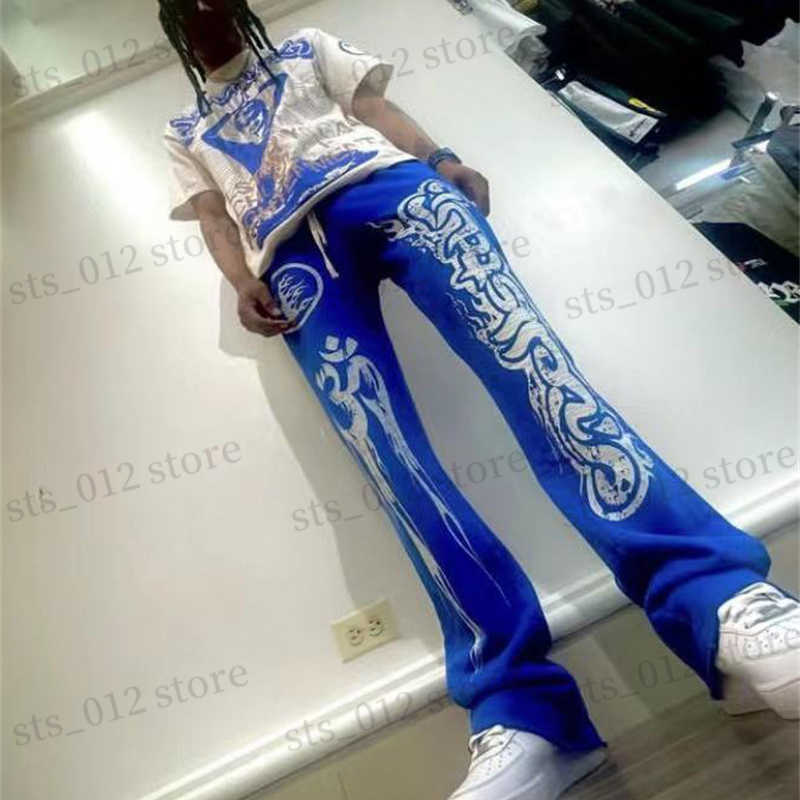 

Men's Pants Hellstar Blue Oversize Retro Mud Print Worn Sports Casual Trousers High Street Men's And Women's Cargo Pants T230705